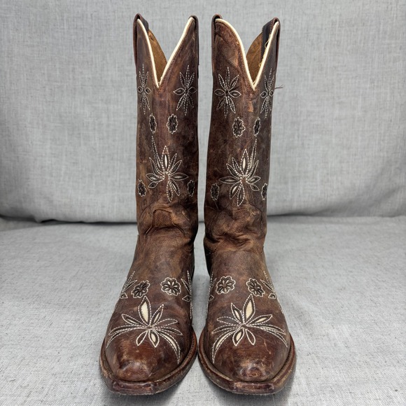 Shyanne Daisy Mae Cowboy Boots Brown Leather Stitching Tooled Women's Size 6.5 - Picture 3 of 11
